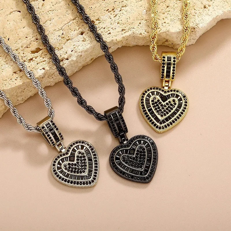 Fashion Street Singapore - Hip Hop Black Rhinestone Heart Pendant