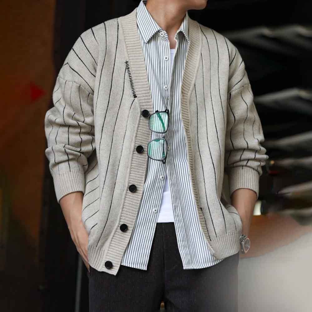 Street Fashion Men 2025 - 2025 Winter New Men's Striped Long-Sleeve