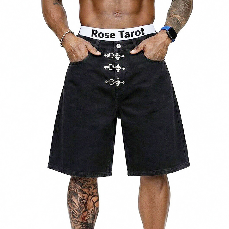 Metal Buckle Short Baggy Jeans - đánh giá và giá Street Fashion Jeans Men