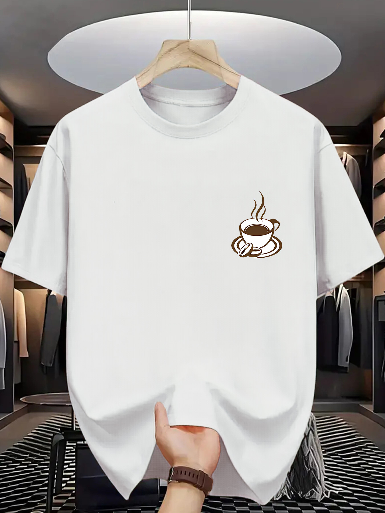 Chest Coffee Cup Print Men Sho - đánh giá và giá Street Fashion Style Male